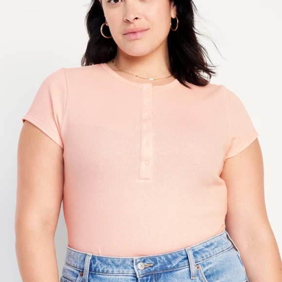 NWT OLD NAVY Short-Sleeve Waffle-Knit Henley Top  Color: Pink Bamboo - Picture 7 of 9